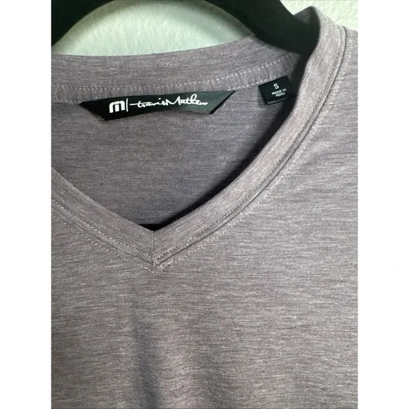 Travis Mathew Men's V-Neck T-shirt Small Heathered Mauve/Maroon Golf Lightweight - Picture 3 of 6